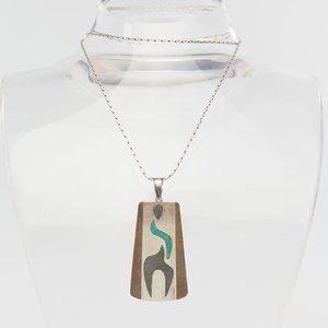 Abstract vintage inlaid sterling silver ethnic necklace Los Castillo